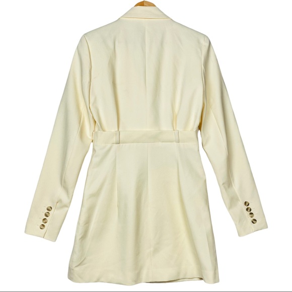 ZARA Blogger Fav Long Sleeve Structured Mini Blazer Dress Pastel Yellow Cream - Picture 10 of 16